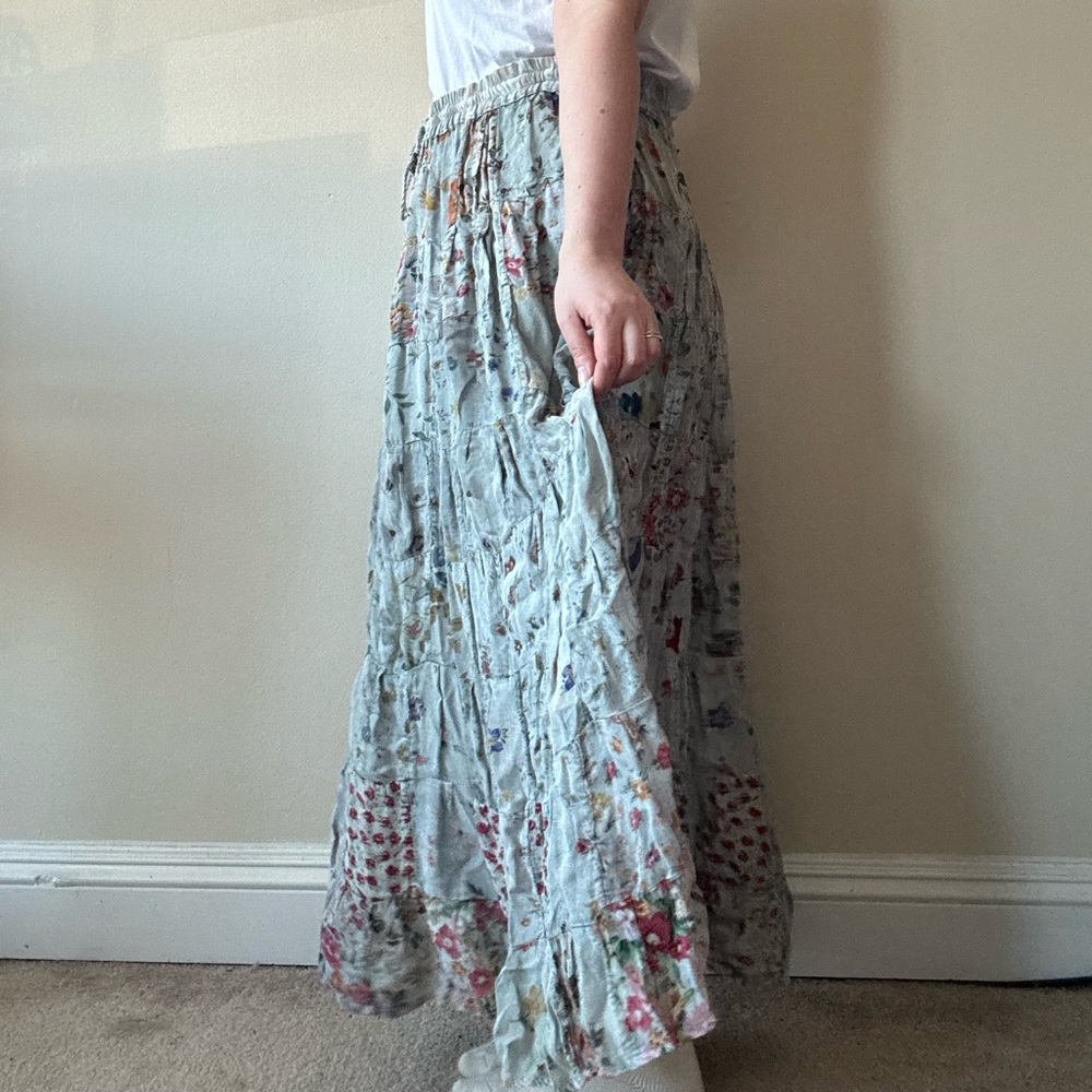SOLD—Vintage Boho Tiered Floral Maxi Skirt - Picture 3 of 8
